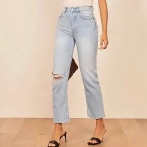 Reformation Cynthia High Rise Straight Cropped Jeans In Tahoe Destroyed